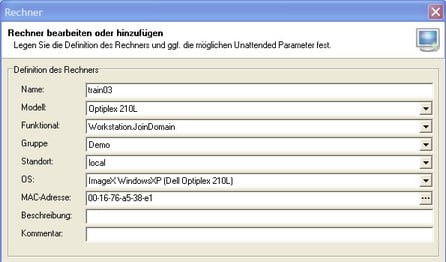 Anlegen eines rechners für das Imageing