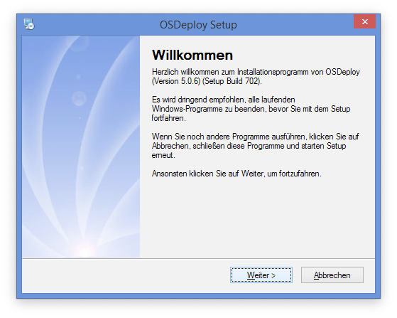 Willkommen beim Setup zu OS-Deploy