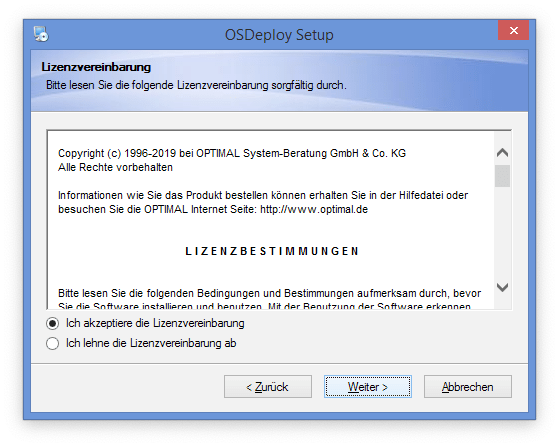 Lizenzvereinbarung beim Setup zu OS-Deploy