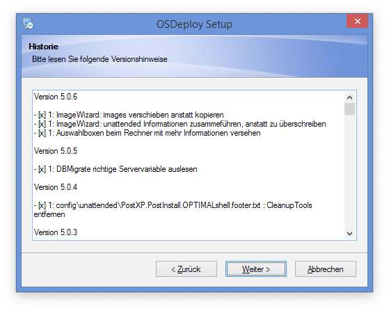 Historie beim Setup zu OS-Deploy