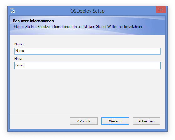 Benutzer Informationen beim Setup zu OS-Deploy