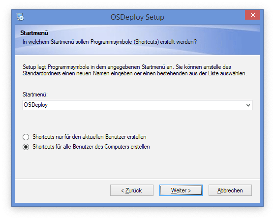 Startmenü beim Setup zu OS-Deploy
