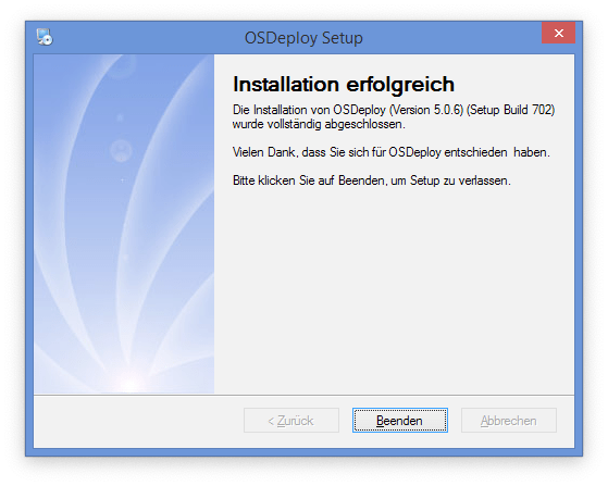 Erfolgreiche Installation beim Setup zu OS-Deploy