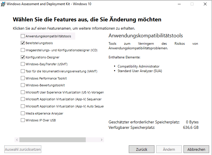 Benötigte Komponenten aus dem ADK