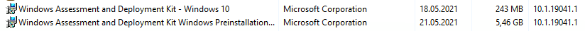Version des ADK und WinPe