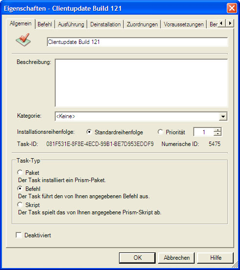 Wahl des Befehlstyps für die Client Datei