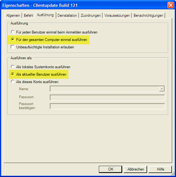 Benutzereinstellungen bei der Cleint Verteilung